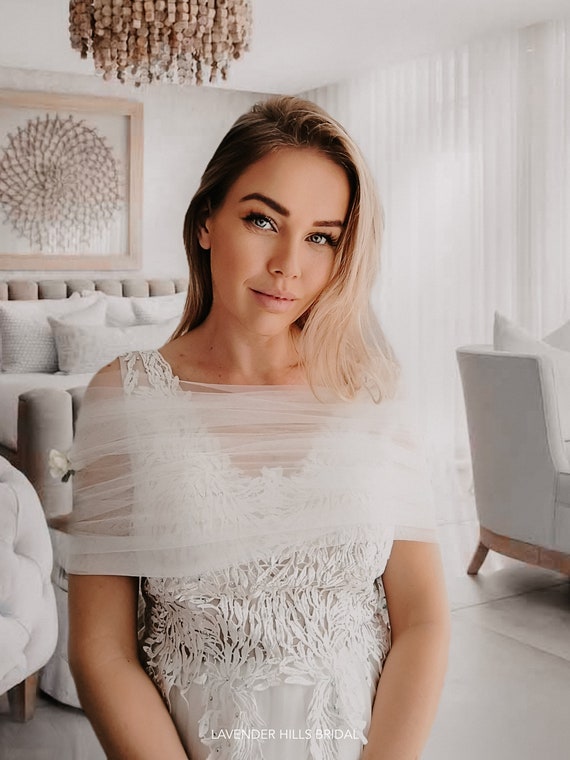 Eli Pearls Off the shoulder Bridal Shawl, Tulle Bridal Wrap Off the  shoulder wedding bolero, Wedding cape, Tulle wedding shawl Dress topper