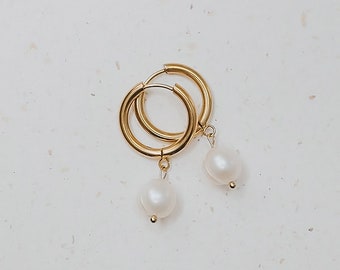 Stainless Steel Round Earrings with Pearls - Elegant Statement Jewelry