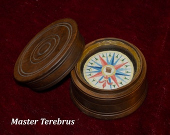 Renaissance Naval Compass in treen case, Walnut wood, Instrument of navigation, Nautical souvenir, Pirate souvenir, Unique gift