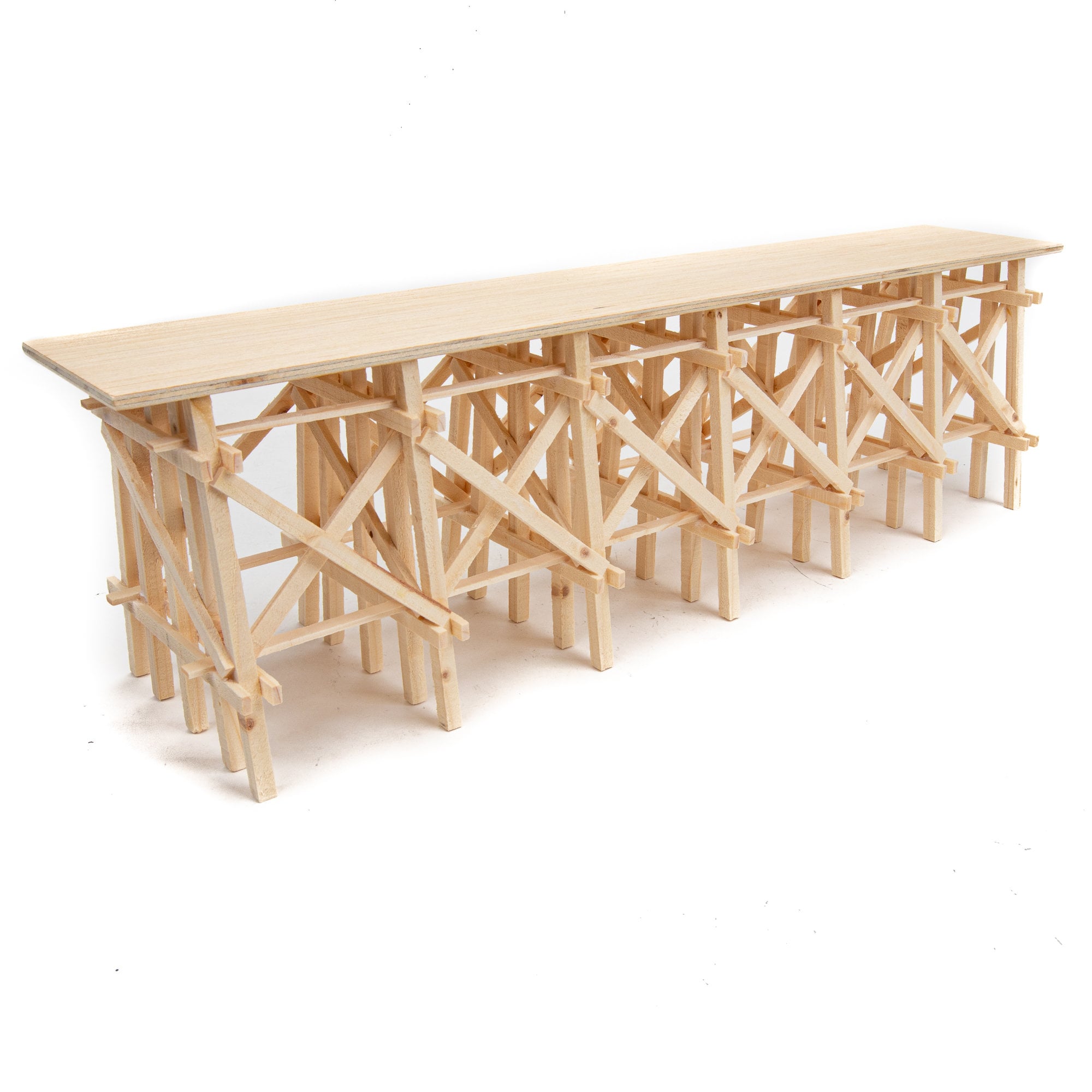 O Gauge Wooden Model Railroad Trestle Bridge Set 2 Straight 20 Inch & 1