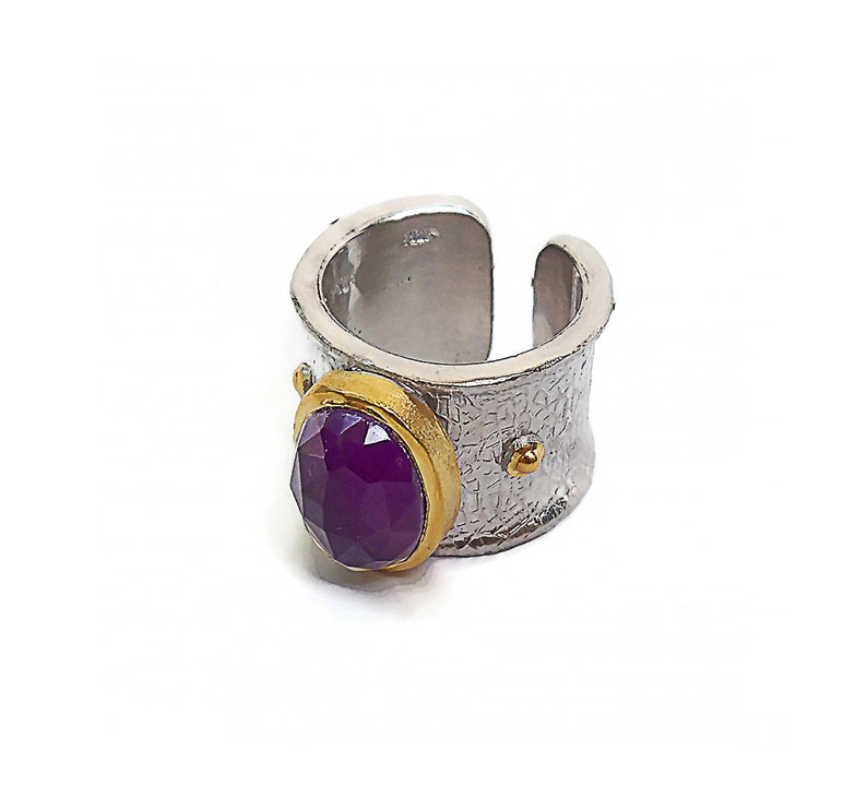 Sterling silver ring gold plated with Amethyst stone