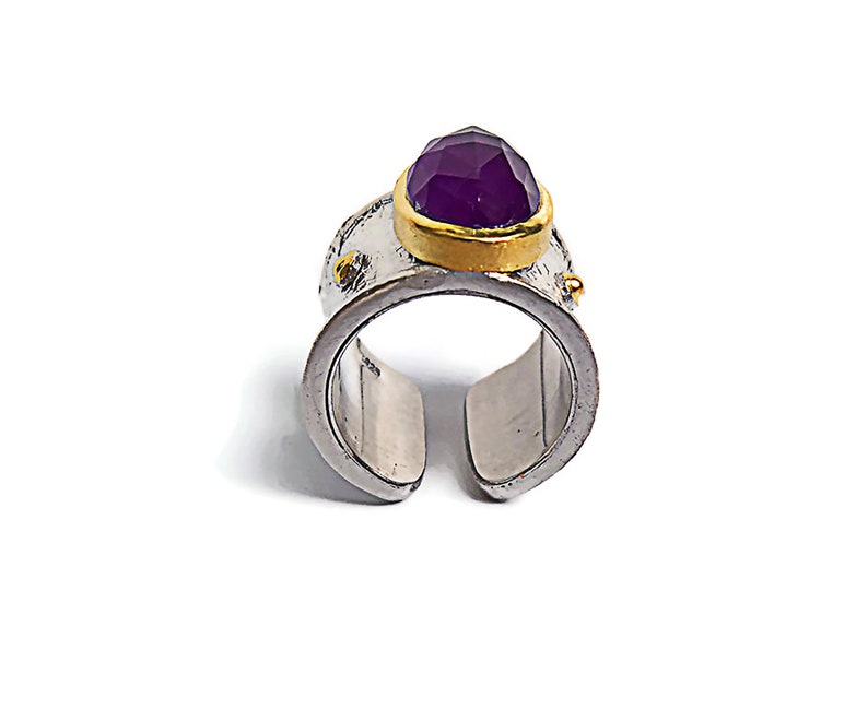 Sterling silver ring gold plated with Amethyst stone