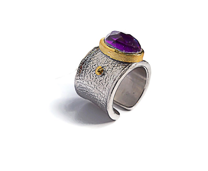 Sterling silver ring gold plated with Amethyst stone