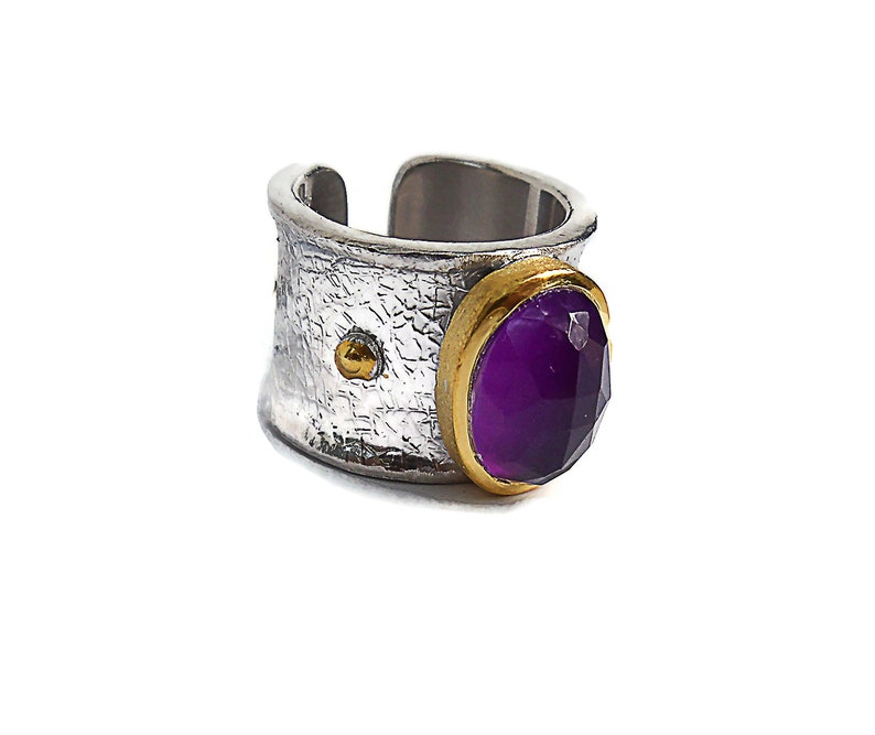 Sterling silver ring gold plated with Amethyst stone