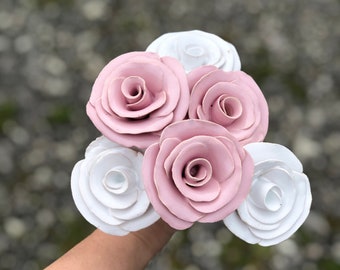 Rosen 6 Stück Keramikblüte  Rose drei Rosa 3 weiß