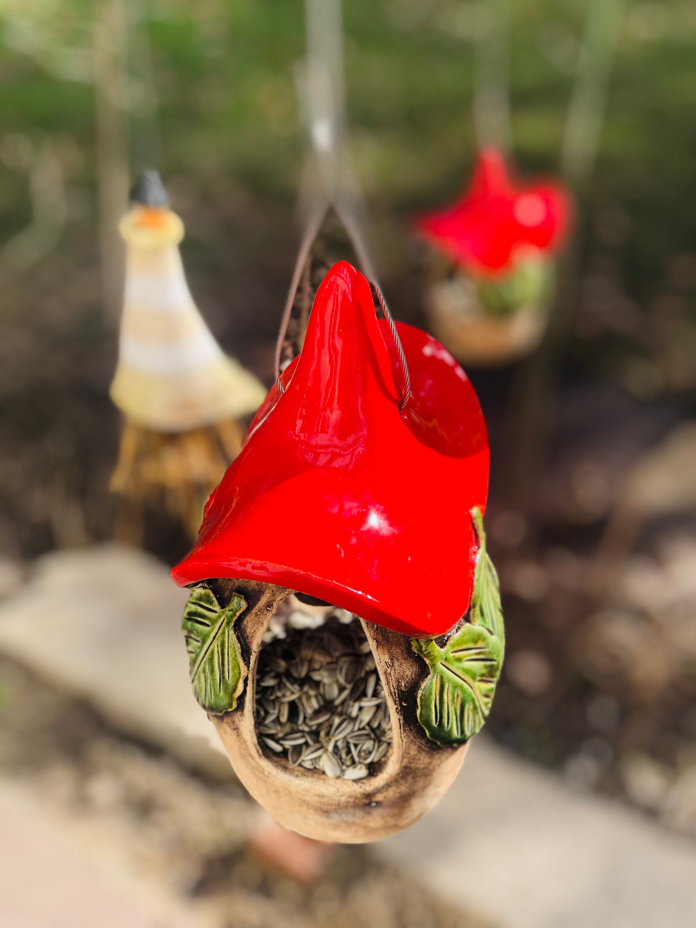 Vogelfutterhaus aus Keramik rotes Dach | Etsy
