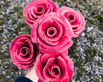 Roses 5 pieces ceramic flower raspberry color rose