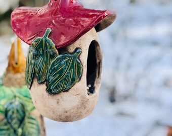 Vogelfutterhaus aus Keramik Brombeere Dach