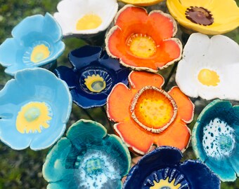 Colorful mix of 12 ceramic flowers
