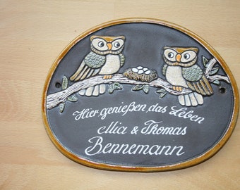 Keramikschild Türschild Eulenpärchen