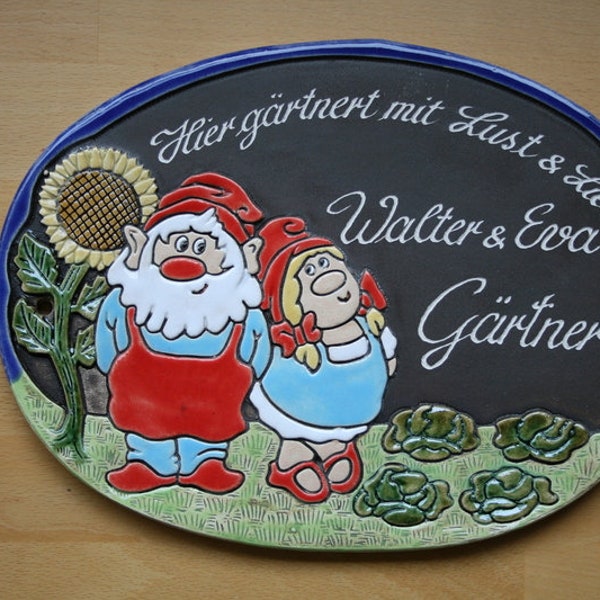 Türschild Keramik Gartenzwerge