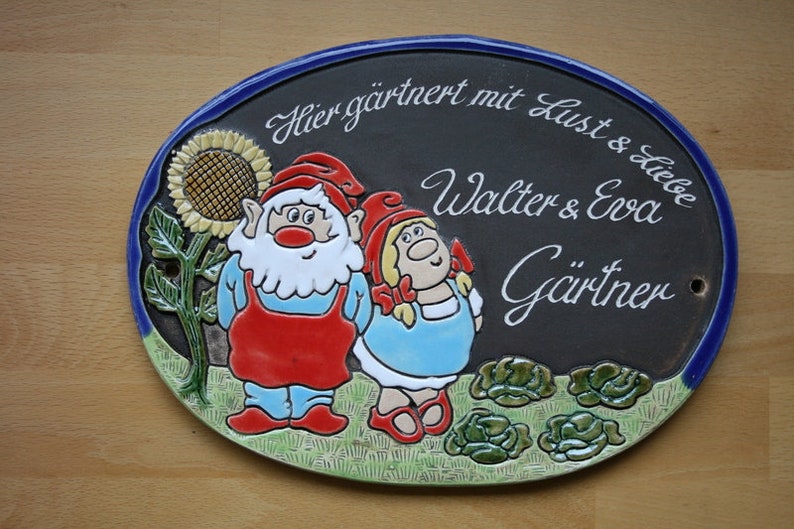 Türschild Keramik Gartenzwerge Bild 1