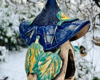 Vogelfutterhaus aus Keramik blau Malachit Gold