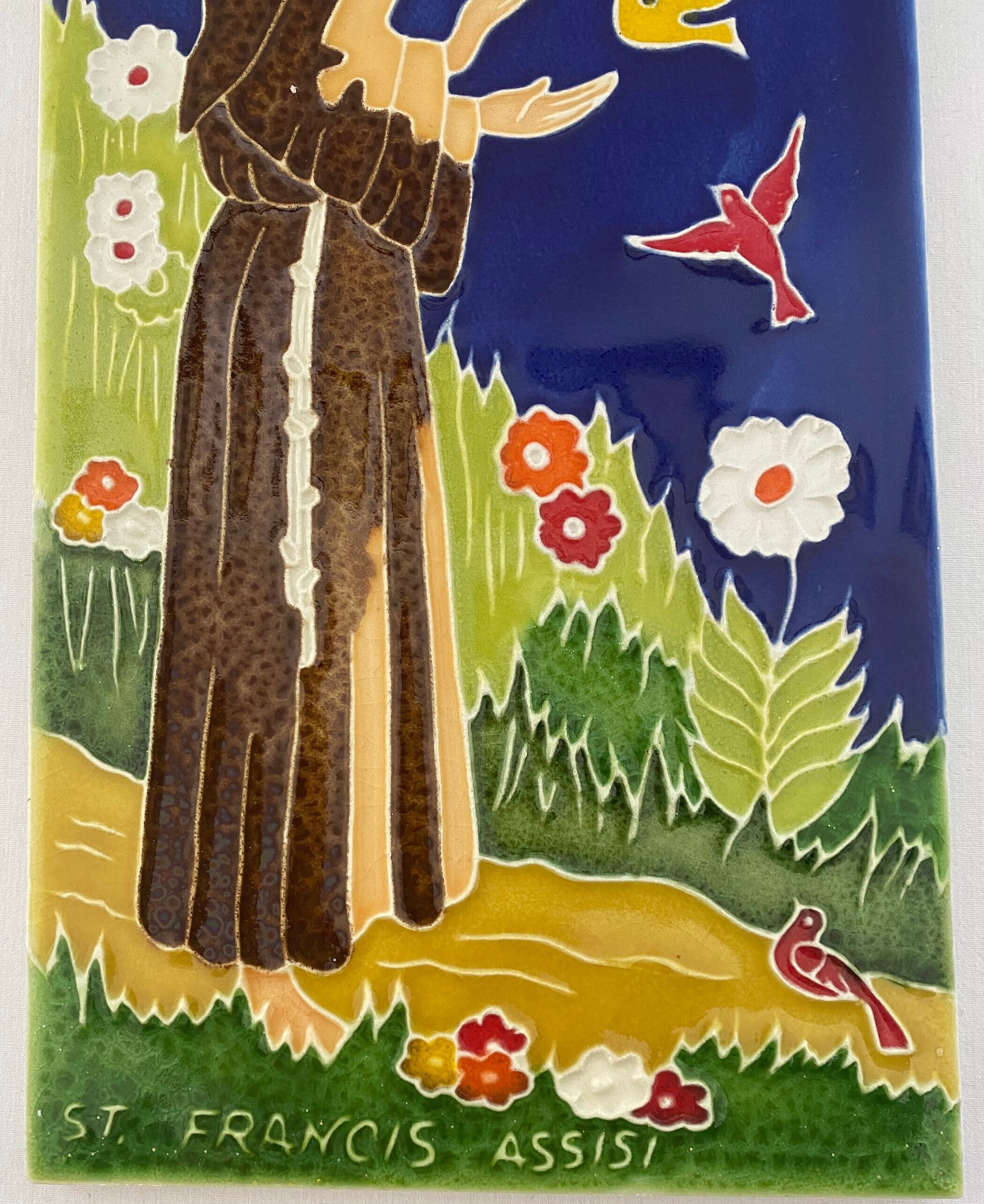 Creazioni Luciano イタリア製陶板画 3枚セット Vibrant Vintage Creazioni Luciano Rectangular St Francis of Assisi
