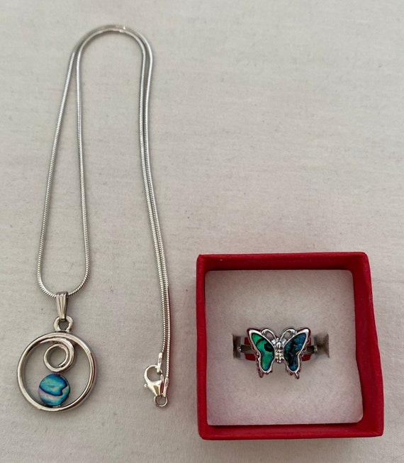 Pretty Matching Silver Plated Adjustable Abalone … - image 1