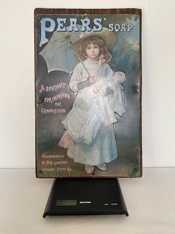 Vintage Pear's Soap Girl With Doll Advertising Metal Sign on