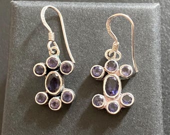 Nice Pair Of Hallmarked 925 Sterling Silver And Amethyst Drop Earrings