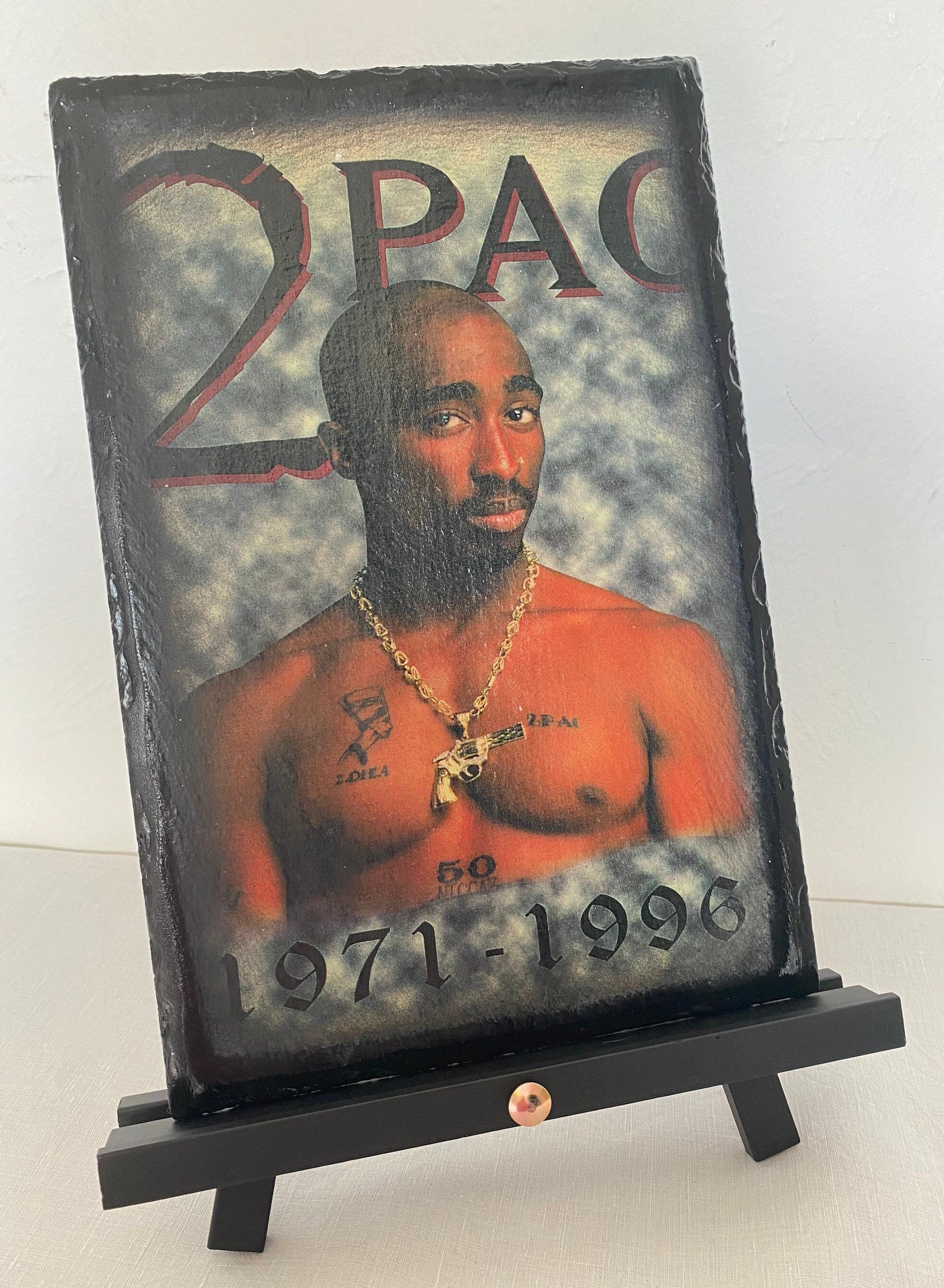 Vintage Memorabilia Print on Slate of Rapper & Actor 2pac Tupac