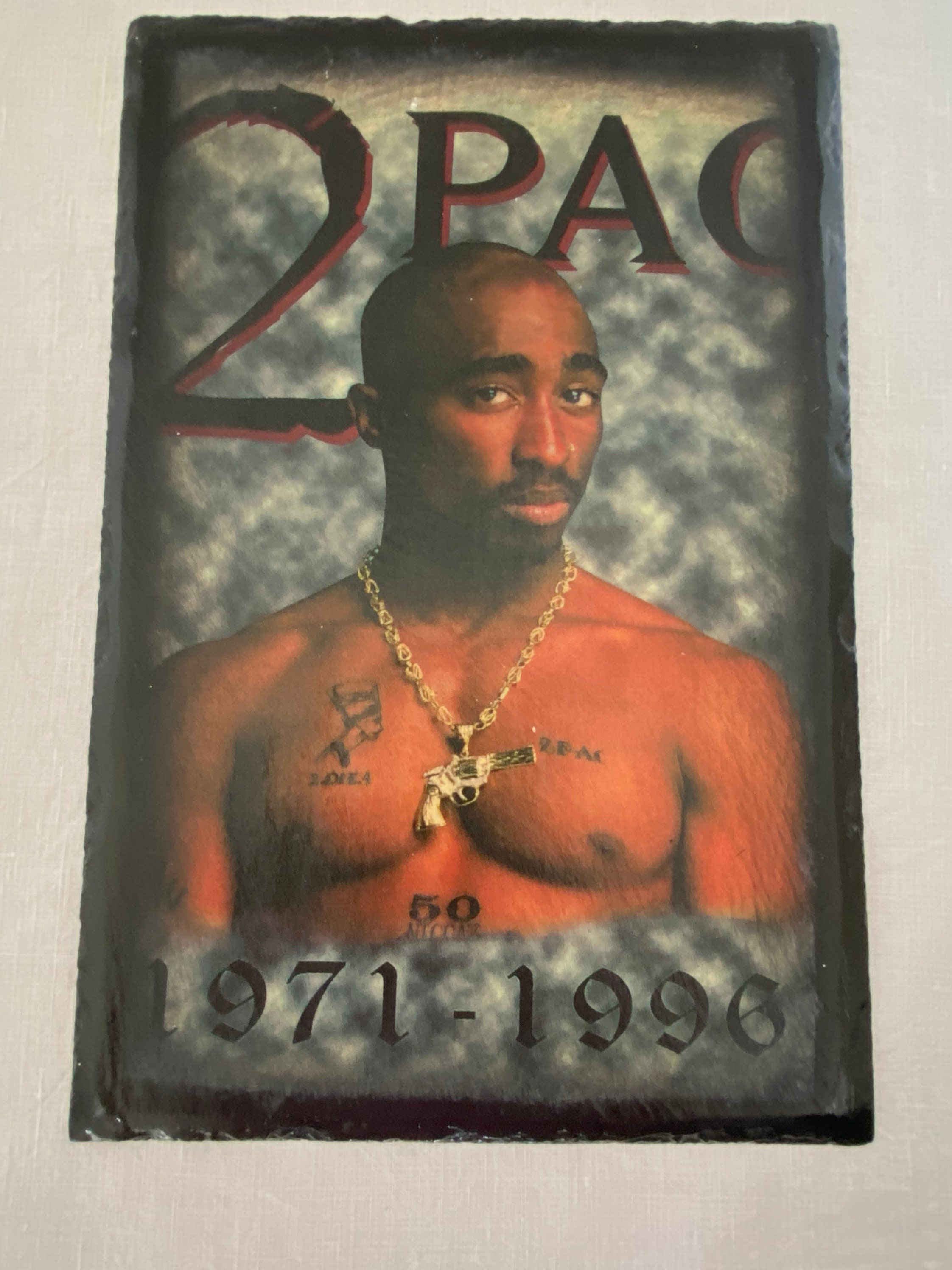 Vintage Memorabilia Print on Slate of Rapper & Actor 2pac Tupac