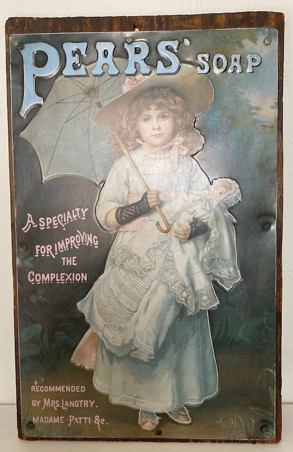 Vintage Pear's Soap Girl With Doll Advertising Metal Sign on