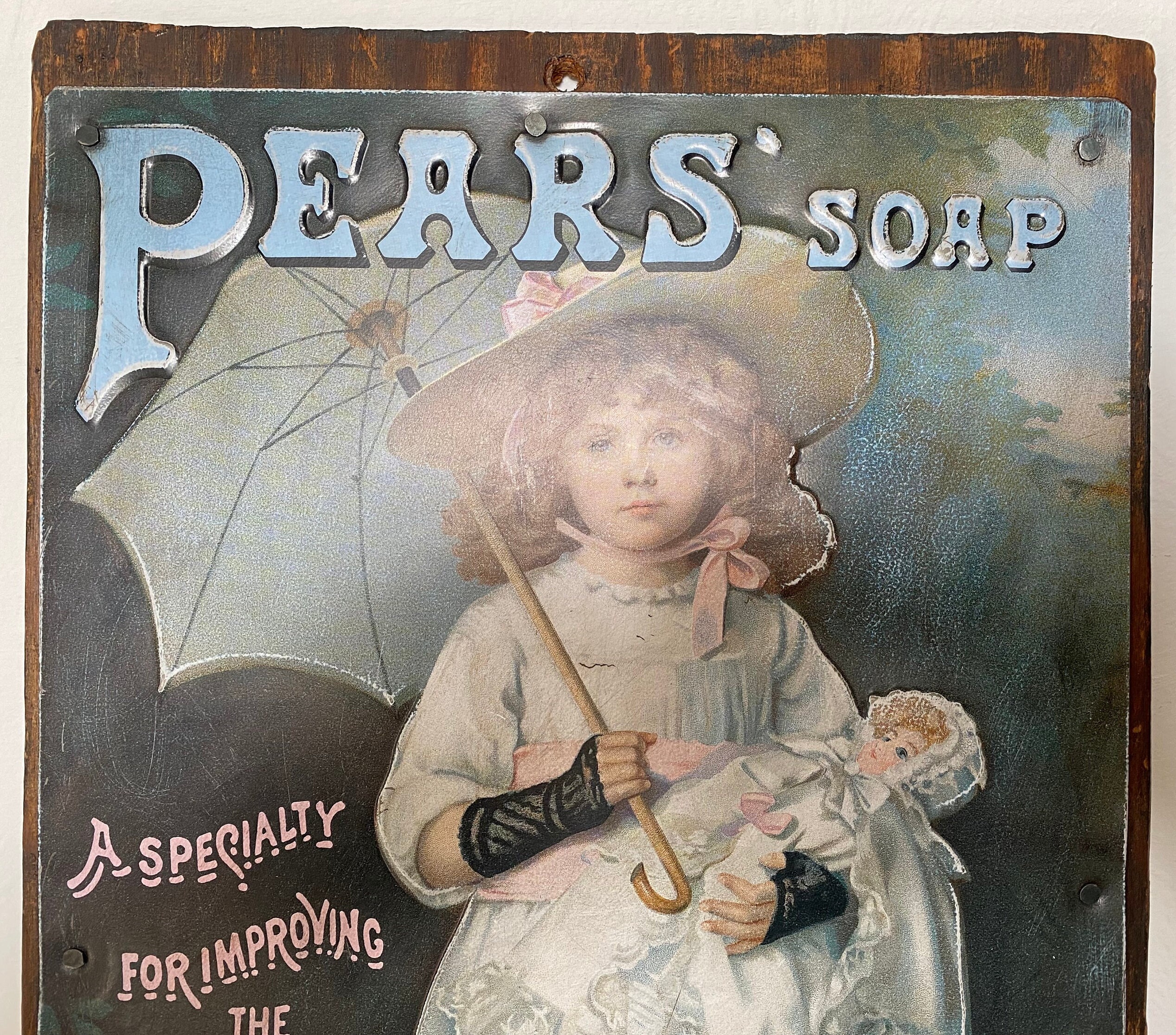 Vintage Pear's Soap Girl With Doll Advertising Metal Sign on