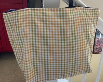 Tote Bag Green and Brown Checked (C1)