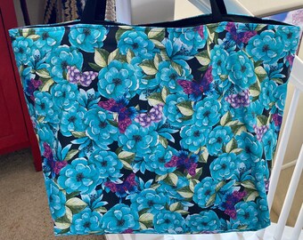 Turquoise Floral Tote Bag (T1)