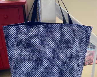 Blue with White Polka Dots Tote Bag Stonewashed appearance (R1)