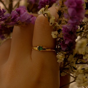 Emerald ring, emerald ring dainty, Dainty Simple Emerald Stacking Ring, emerald ring gold, CZ Crystal Simulated Emerald Ring, Gold Thin Ring