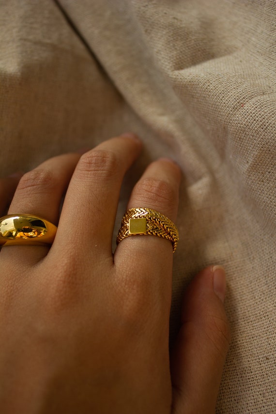 Square Signet Ring Snake Chain Ring 