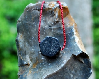 hexagon lava rock necklace, calming black lava stone choker, grounding gemstone jewelry, protection amulet, healing gift for sister in low