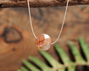 dainty sunstone pendant necklace, floating delicate gemstone necklace, healing crystal choker on fine cord, boho aesthetic necklace with gem