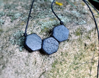grounding hexagon lava bead necklace, volcanic lava stone necklace boho on cord, mother earth gemstone jewelry, unisex anxiety relief gift