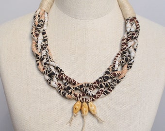collar de tela de lino con cuentas de cerámica, collar de estampado africano para mujer, collar textil ankara, idea de regalo de aventurero safari de vida silvestre