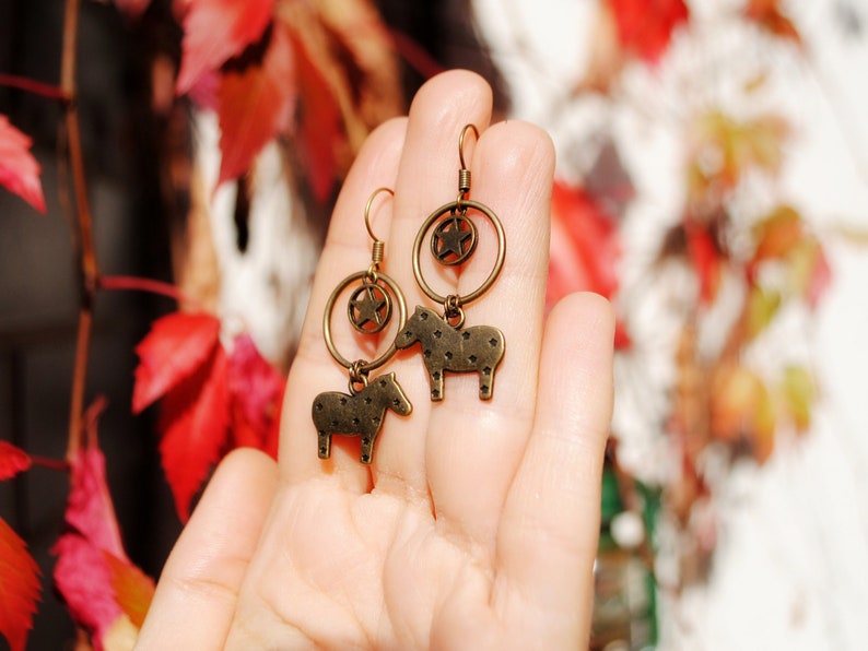 Cute horse earrings bronze star hoop earrings with charm Etsy