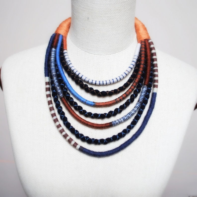yarn and fabric jewelry for bohemian women unique eco gifts hand woven multi rope african necklace native tribal style necklace
