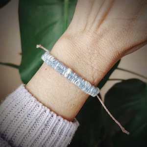 denim color thin handwoven bracelet, neutral cotton boho fabric bracelet, adjustable friendship bracelet, limited edition textile jewelry