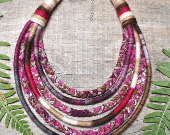 Ethno Halskette mit bunten Farben, geflochtene Stoffkordel Halskette, Textil-Halskette, Boho Schmuck, Geburtstagsgeschenk für die Tochter