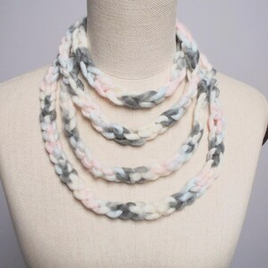 Crochet Merino Wool Skinny Scarf: Boho Layered Statement Necklace