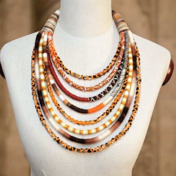 lange Layering afrikanische Halskette für Frauen, Stoff-Statement-Halskette, handgewebte Tribal-Halskette, mehrsträngige Chunky-Halskette, ethnischer Schmuck