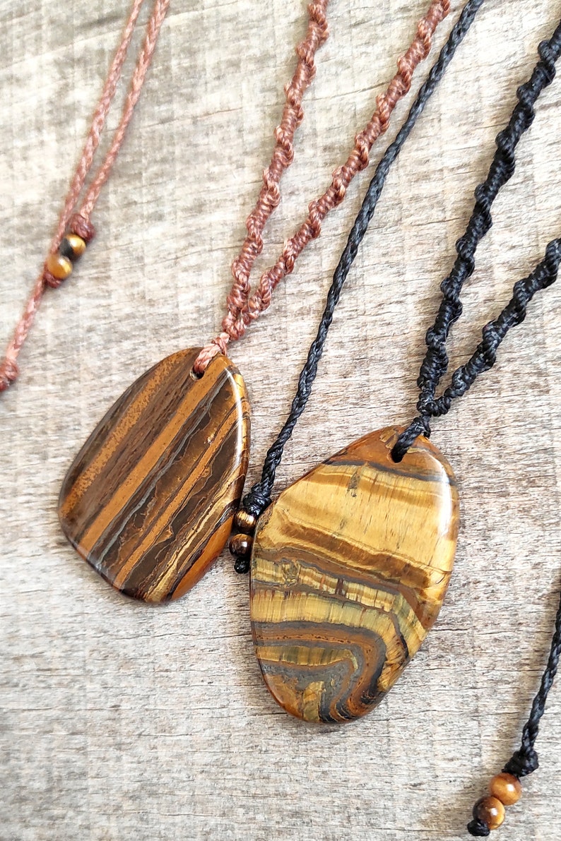 large mens tigers eye necklace, adjustable tiger iron pendant, protective talisman for him, waterproof wax cord macrame gemstone necklace image 8