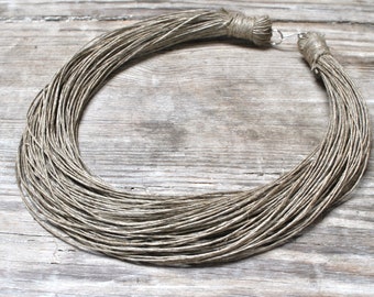 Handmade Natural Raw Linen Cord Bib Necklace, Rustic Beige Minimalist Jewelry, Earth Friendly, Sustainable