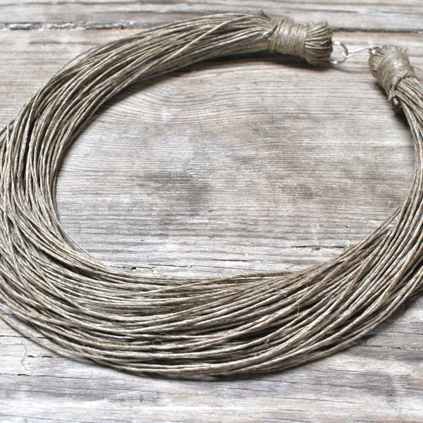 natural raw linen cord bib necklace, rustic style beige simple necklace, earth friendly minimalist jewelry, bio birthday gift for mom