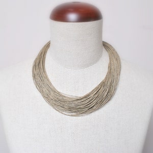 natural raw linen cord bib necklace, rustic style beige simple necklace, earth friendly minimalist jewelry, bio birthday gift for mom image 4