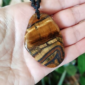 large mens tigers eye necklace, adjustable tiger iron pendant, protective talisman for him, waterproof wax cord macrame gemstone necklace image 3