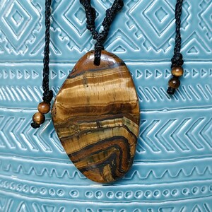 large mens tigers eye necklace, adjustable tiger iron pendant, protective talisman for him, waterproof wax cord macrame gemstone necklace image 9
