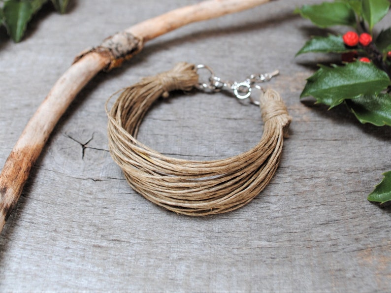 natural pure linen bracelet for women, multi string vegan bracelet, simple hemp cuff bracelet, supernatural jewelry, eco friendly gift idea image 5