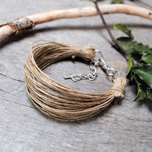 natural pure linen bracelet for women, multi string vegan bracelet, simple hemp cuff bracelet, supernatural jewelry, eco friendly gift idea image 4