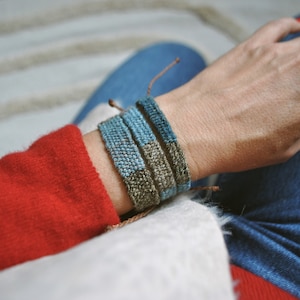limited edition loom woven bracelet, earthy colors boho textile bracelet, fabric wrist cuff bracelet, festival wristband, slow fashion jewel image 1