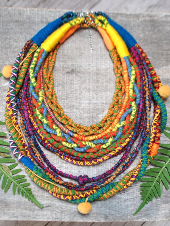Colorful Braided Fabric Necklace for Women Boho Knitted Cloth